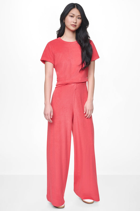 TOWELLING TERRY HIGH-RISE WIDE LEG PANT Pebble | DKNY