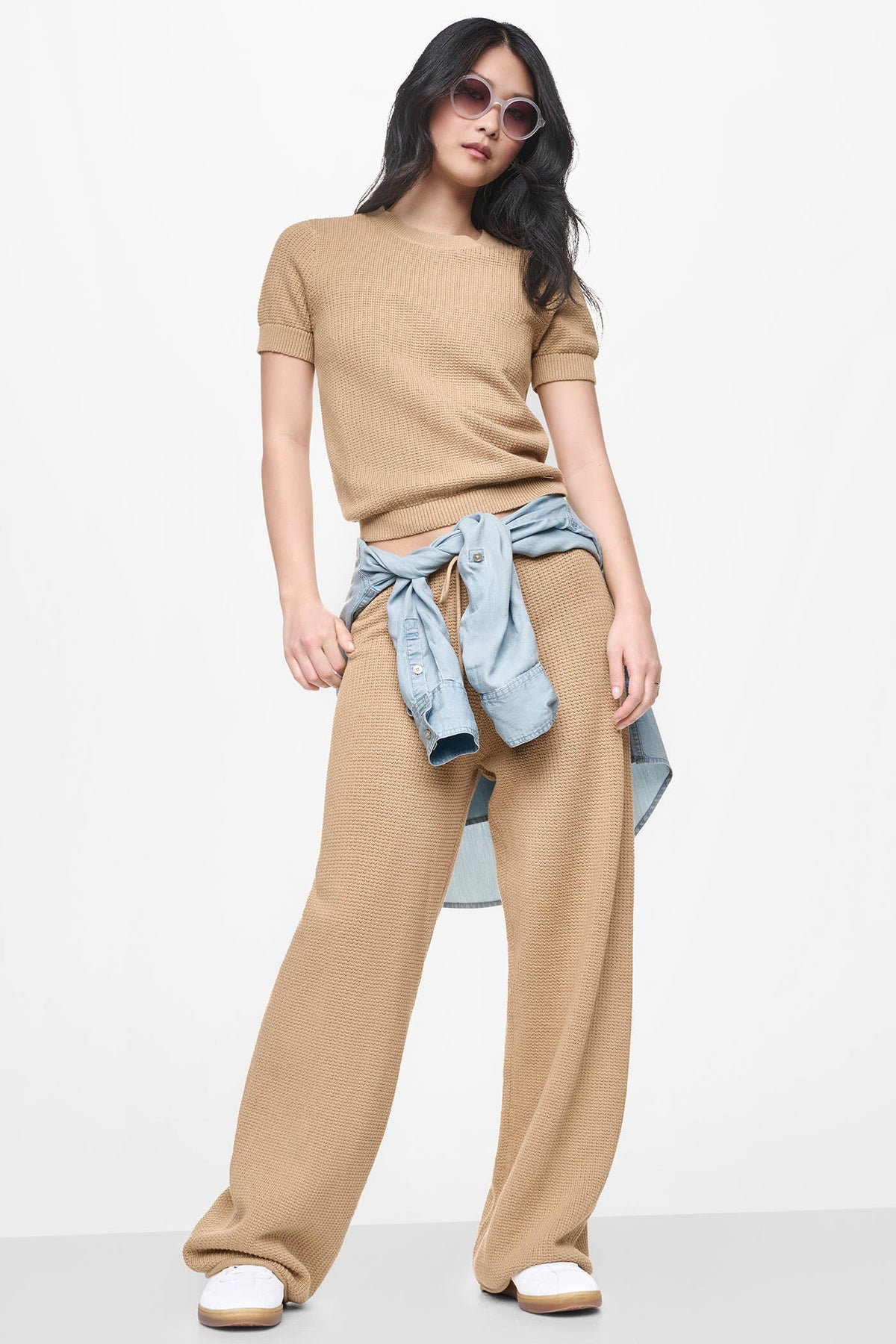 TUCK STITCH HIGH-RISE DRAWSTRING PANT Travertine | DKNY