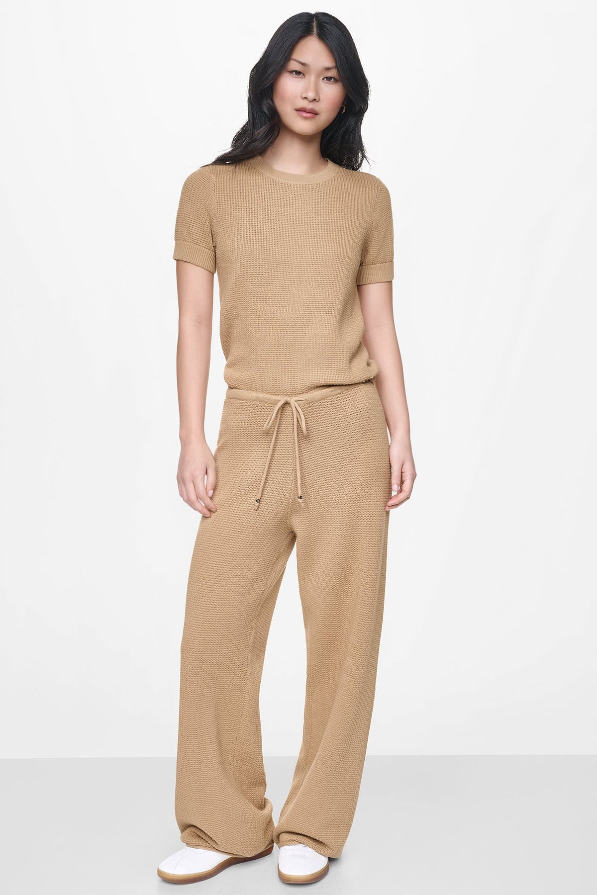TUCK STITCH HIGH-RISE DRAWSTRING PANT Travertine | DKNY