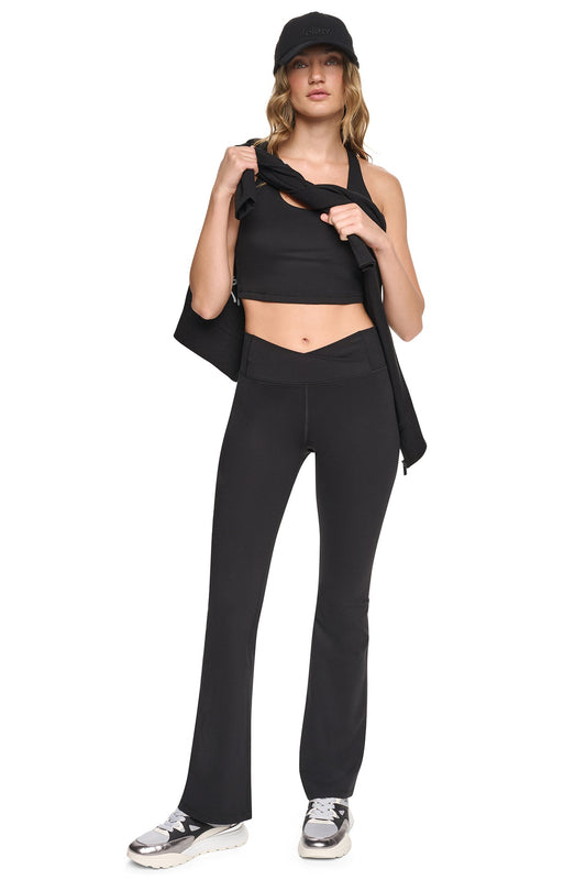 BALANCE COMPRESSION CROSSOVER FRONT FLARE PANT Black | DKNY