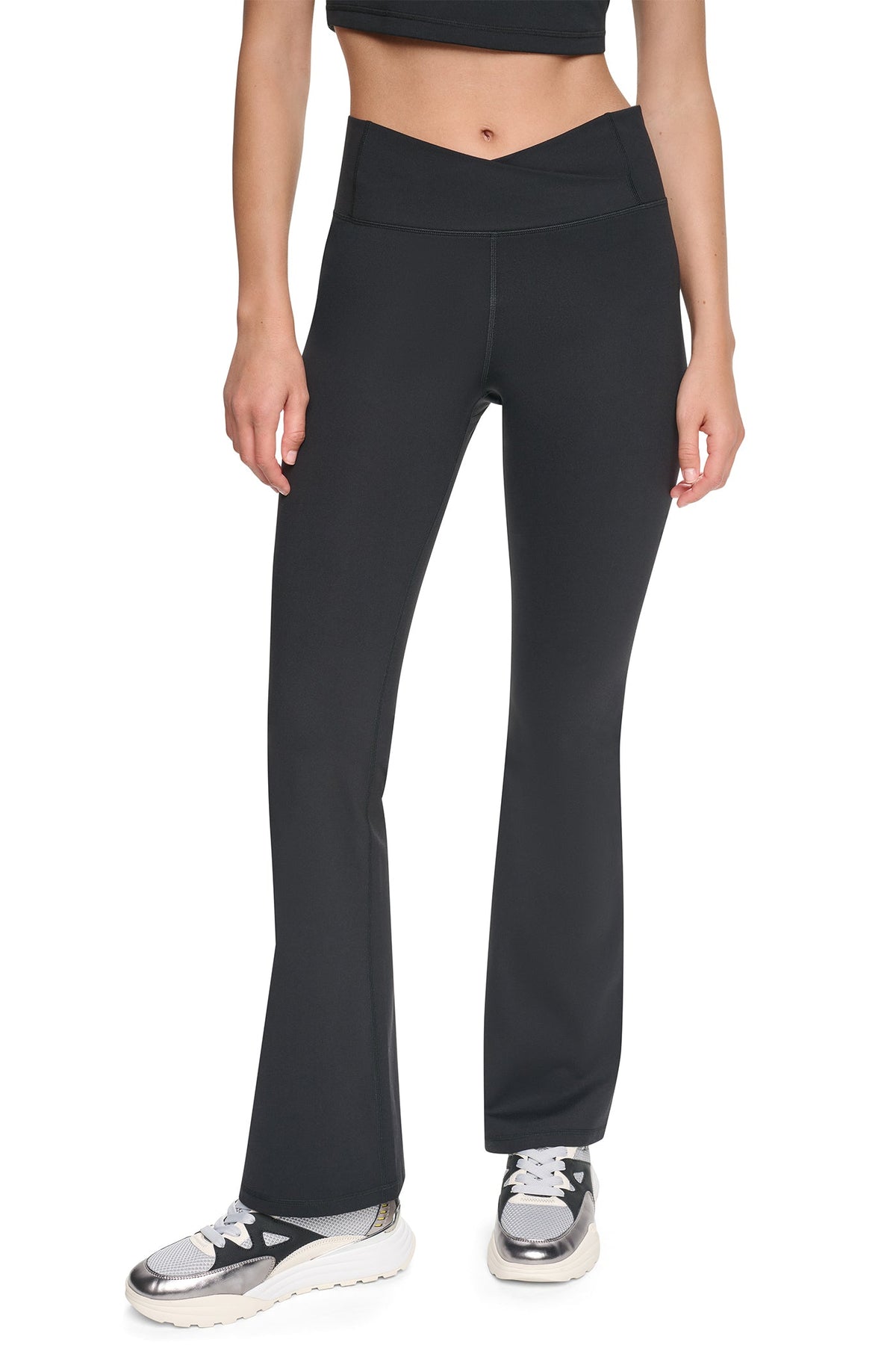BALANCE COMPRESSION CROSSOVER FRONT FLARE PANT Black | DKNY