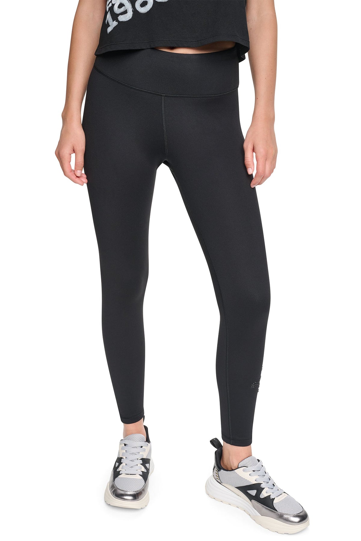 HIGH-RISE GRAFFITI LOGO 7/8 LENGTH LEGGING Black/Black | DKNY