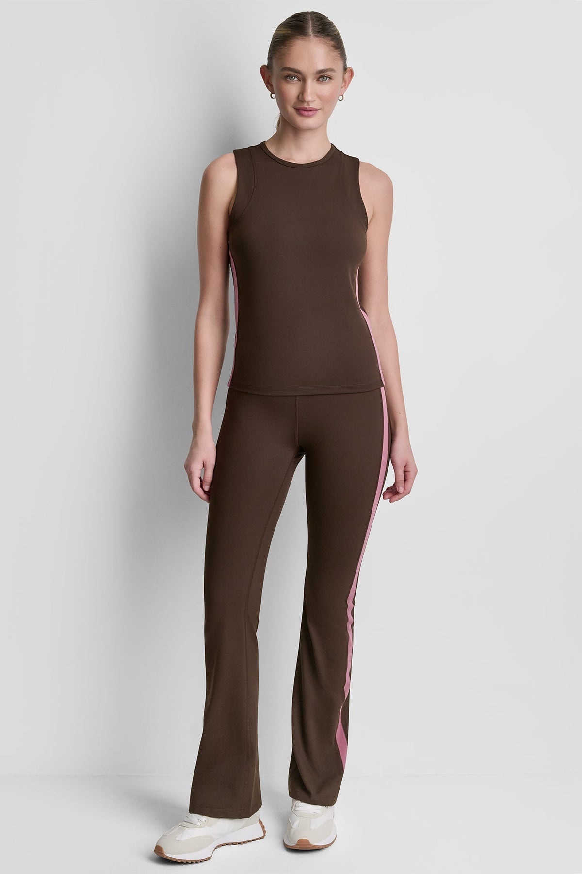 BALANCE COMPRESSION SIDE STRIPE FLARE LEGGING Espresso/Mesa Rose | DKNY