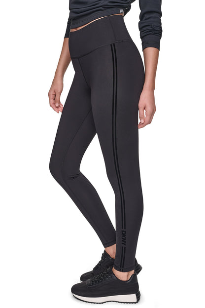 HIGH-RISE FLOCKED STRIPE LOGO 7/8 LENGTH LEGGING Black | DKNY