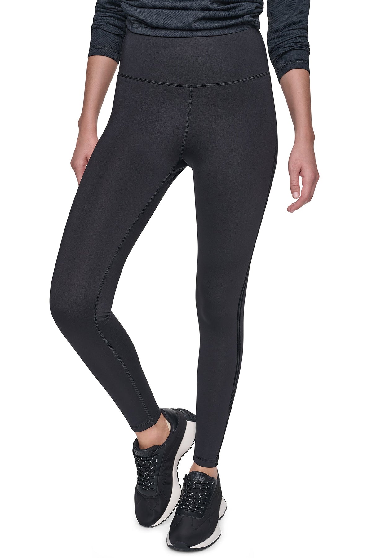 HIGH-RISE FLOCKED STRIPE LOGO 7/8 LENGTH LEGGING Black | DKNY