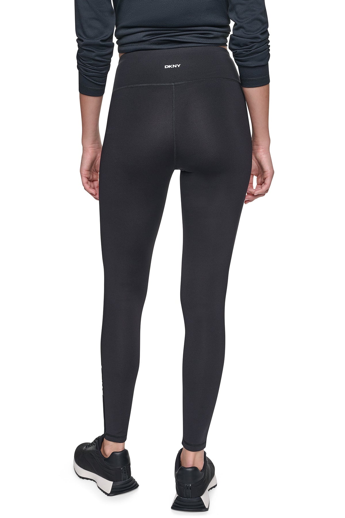 HIGH-RISE FLOCKED STRIPE LOGO 7/8 LENGTH LEGGING Black | DKNY