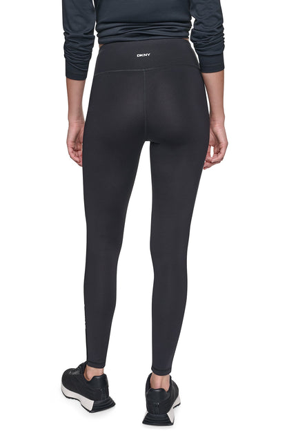 HIGH-RISE FLOCKED STRIPE LOGO 7/8 LENGTH LEGGING Black | DKNY