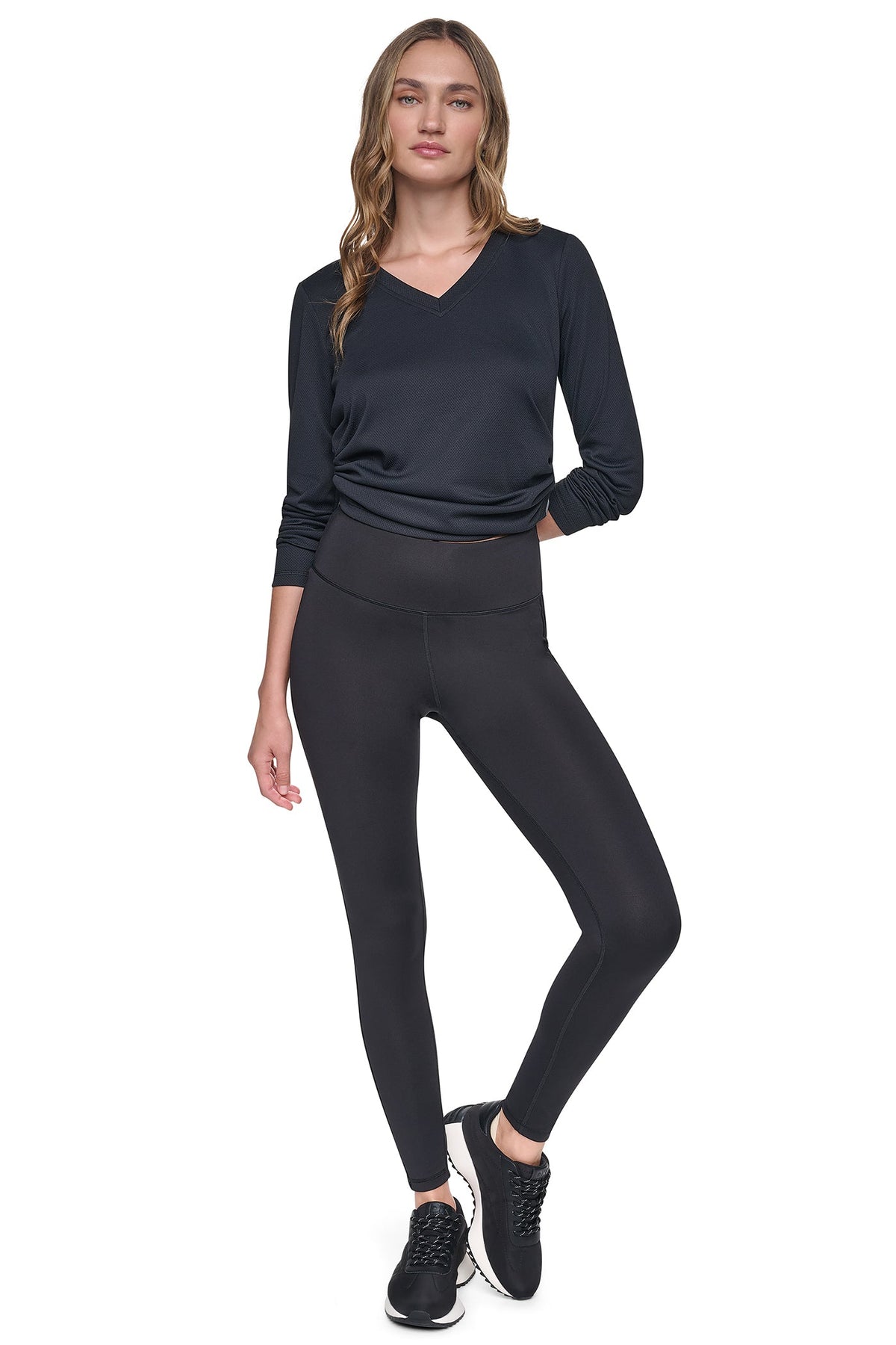 HIGH-RISE FLOCKED STRIPE LOGO 7/8 LENGTH LEGGING Black | DKNY