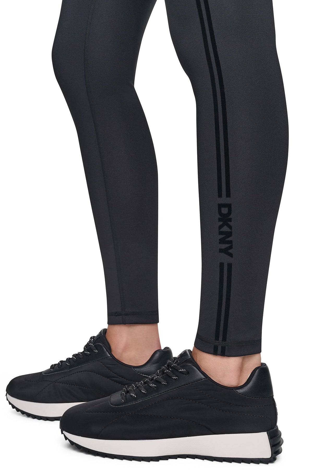HIGH-RISE FLOCKED STRIPE LOGO 7/8 LENGTH LEGGING Black | DKNY