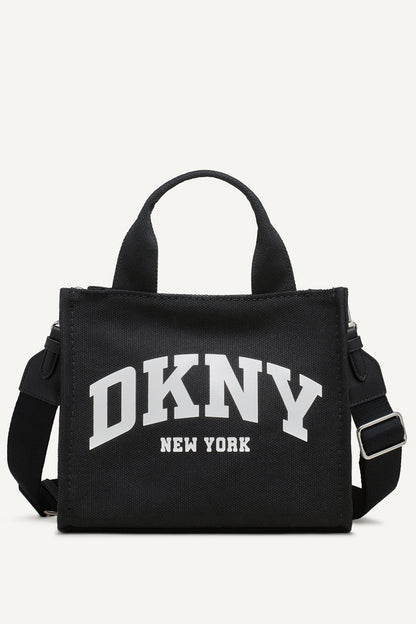 HADLEE CANVAS SMALL LOGO TOTE BLACK/SILVER | DKNY
