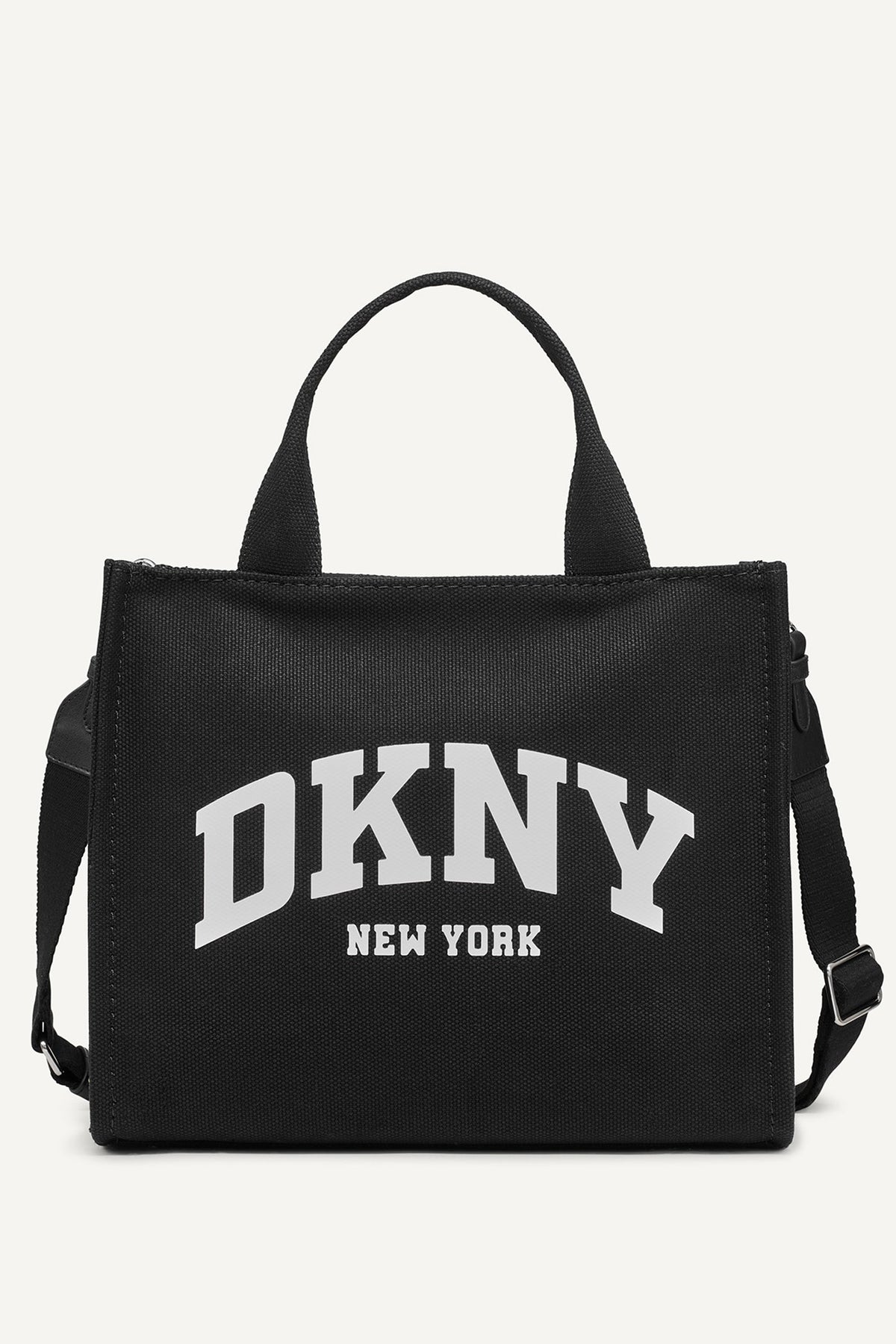HADLEE CANVAS MEDIUM LOGO TOTE BLACK/SILVER | DKNY