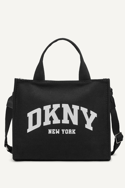 HADLEE CANVAS MEDIUM LOGO TOTE BLACK/SILVER | DKNY