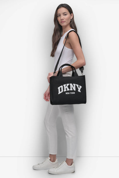 HADLEE CANVAS MEDIUM LOGO TOTE BLACK/SILVER | DKNY