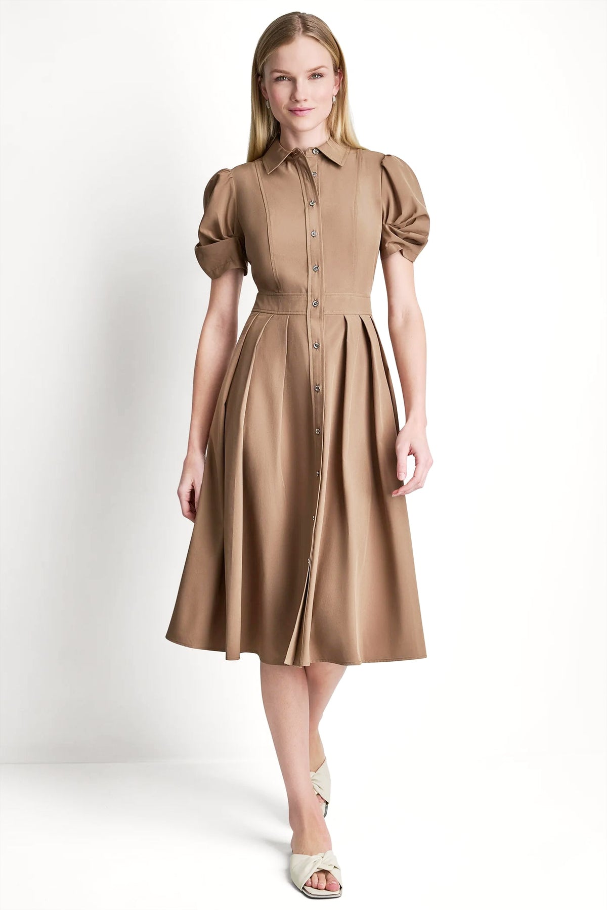 MEMORY TAFFETA MIDI SHIRT DRESS Coco Creme | DKNY