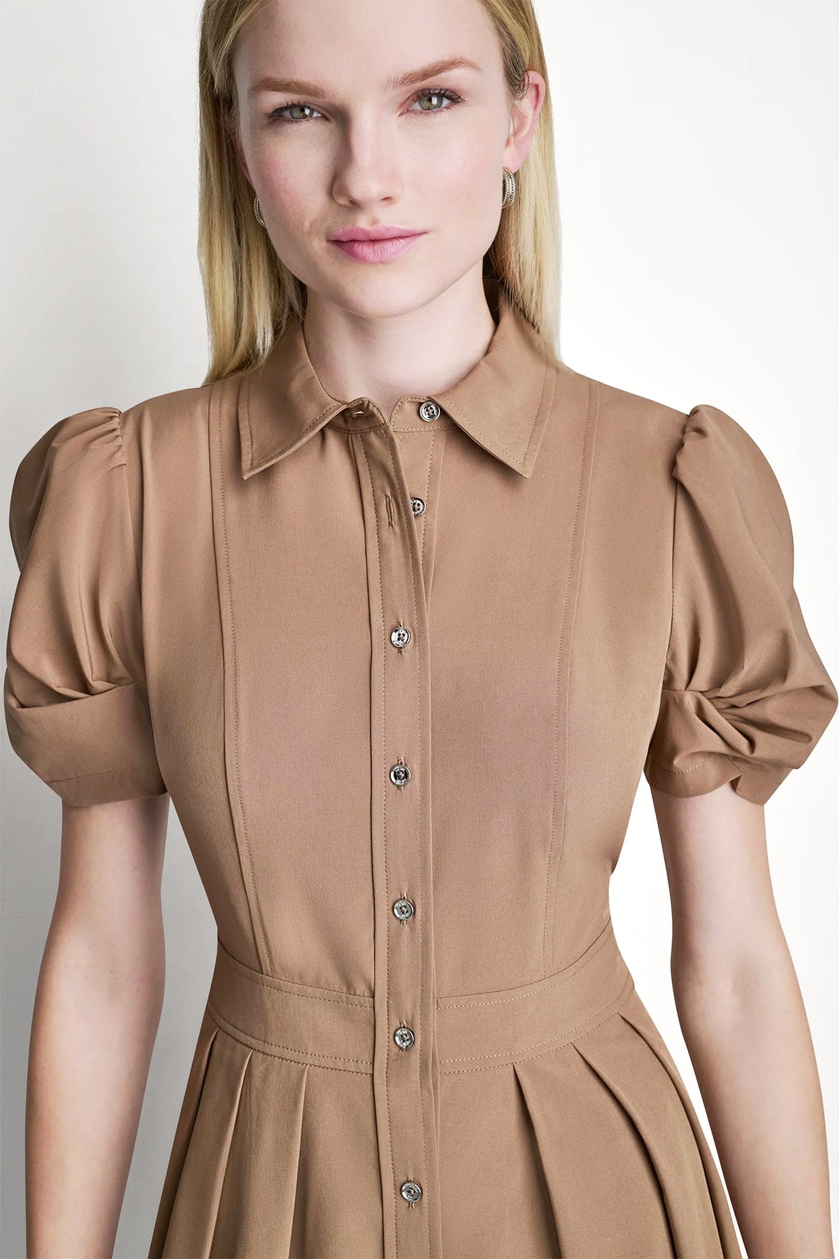 MEMORY TAFFETA MIDI SHIRT DRESS Coco Creme | DKNY