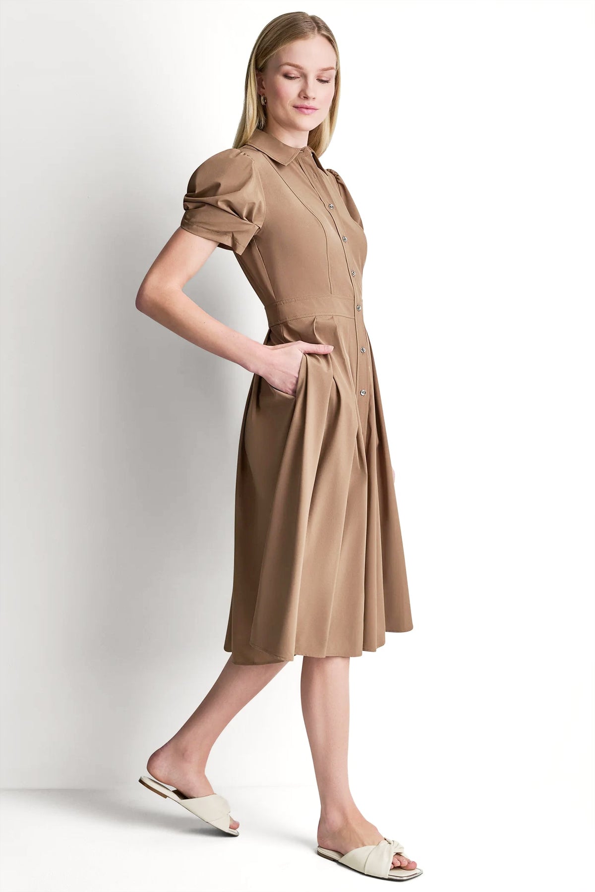MEMORY TAFFETA MIDI SHIRT DRESS Coco Creme | DKNY