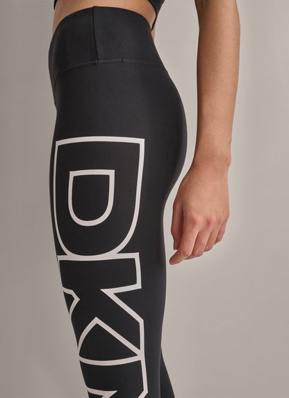 HIGH-RISE LOGO 7/8 LENGTH LEGGING Black/Silver | DKNY