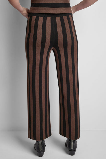 HIGH-RISE STRIPED PULL-ON FLARE PANT Chestnut/Black | DKNY