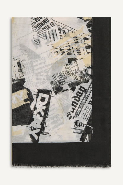 1989 HEADLINE PRINT SCARF Pebble | DKNY