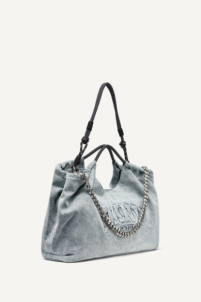 MABEL DENIM LARGE LOGO TOTE Acid Wash | DKNY