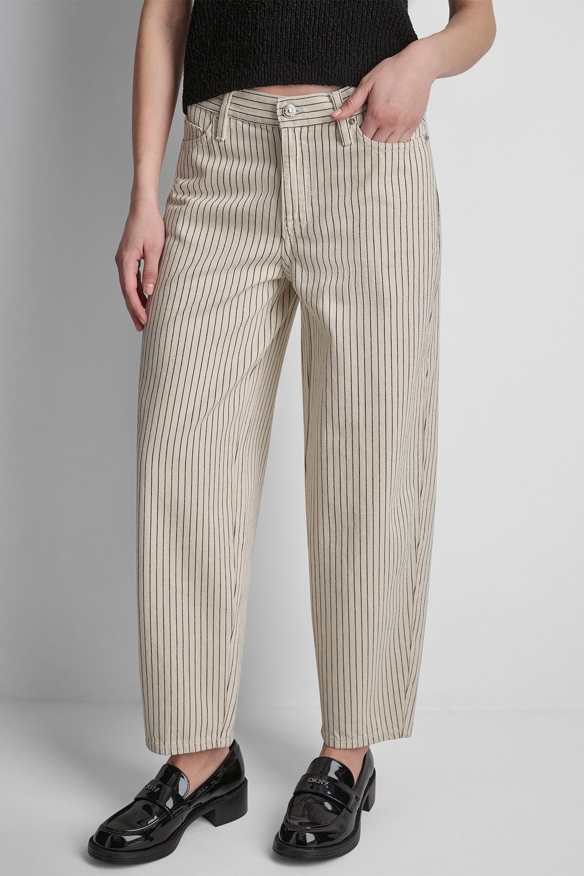 MID-RISE BABY BARREL LEG Woodsmoke Autumn Stripe | DKNY