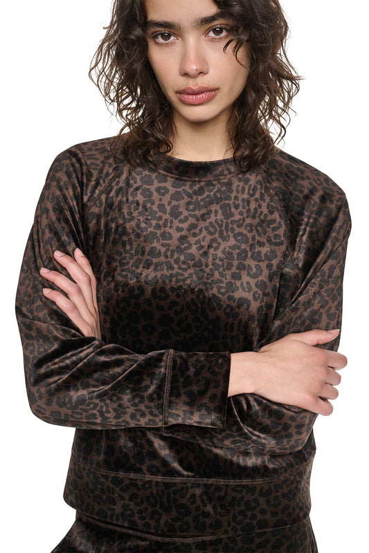 VELOUR ANIMAL PRINT PULLOVER Espresso Leopard Print | DKNY