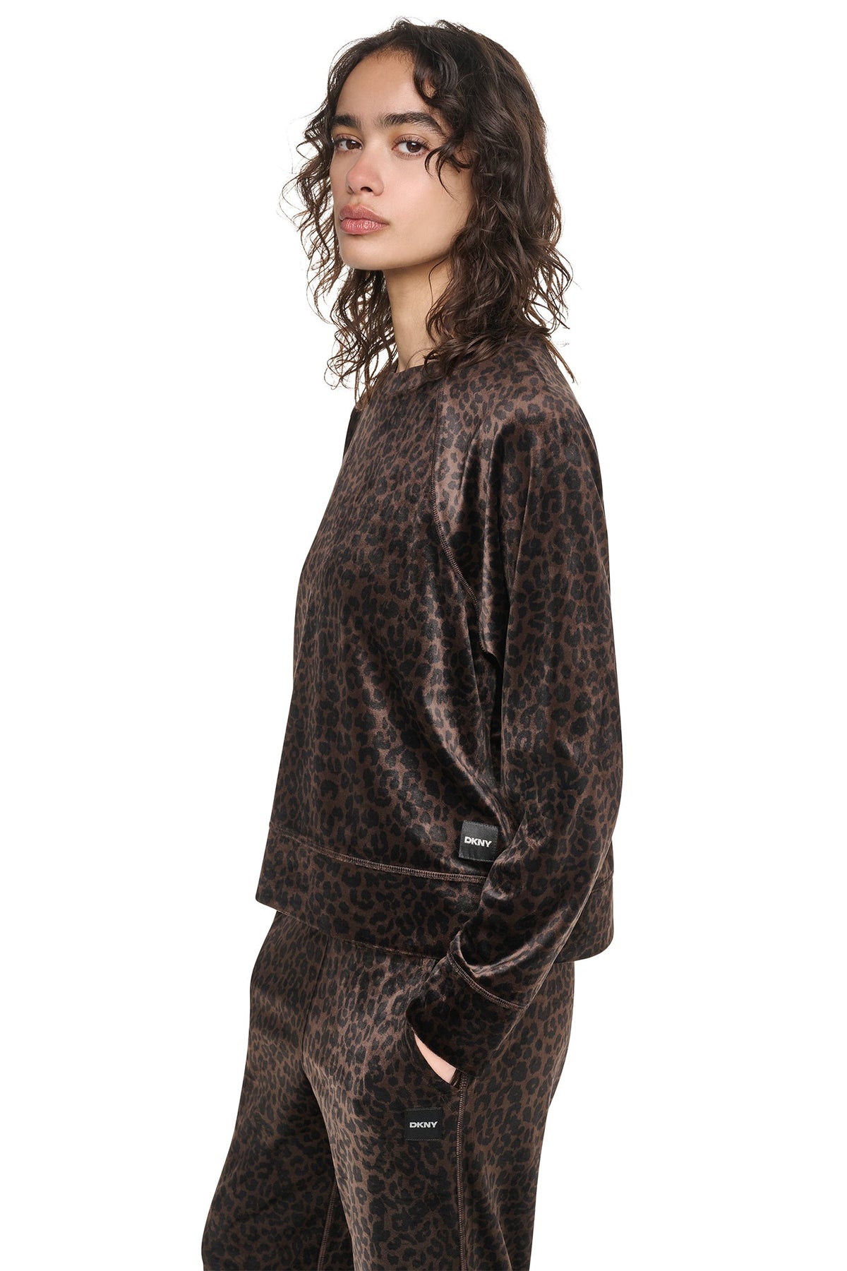VELOUR ANIMAL PRINT PULLOVER Espresso Leopard Print | DKNY