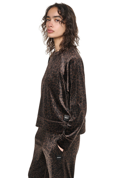 VELOUR ANIMAL PRINT PULLOVER Espresso Leopard Print | DKNY