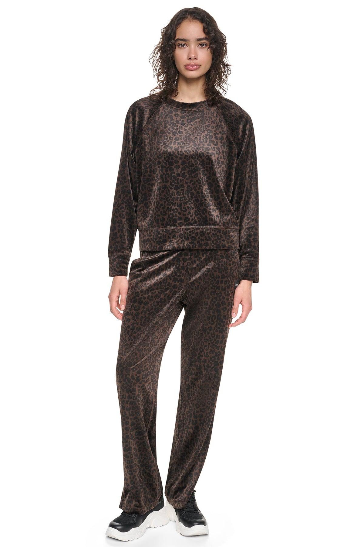 VELOUR ANIMAL PRINT PULLOVER Espresso Leopard Print | DKNY