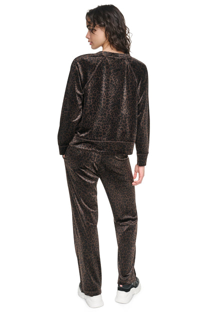 VELOUR ANIMAL PRINT PULLOVER Espresso Leopard Print | DKNY