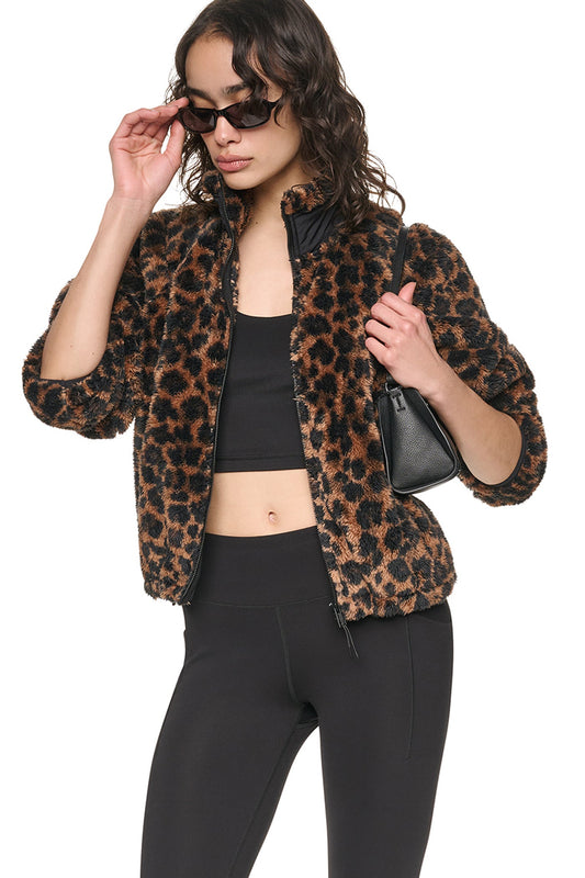 PRINTED SHERPA JACKET Leopard Caramel | DKNY