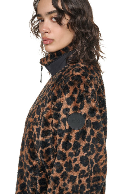 PRINTED SHERPA JACKET Leopard Caramel | DKNY