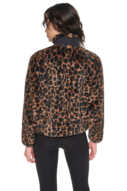 PRINTED SHERPA JACKET Leopard Caramel | DKNY