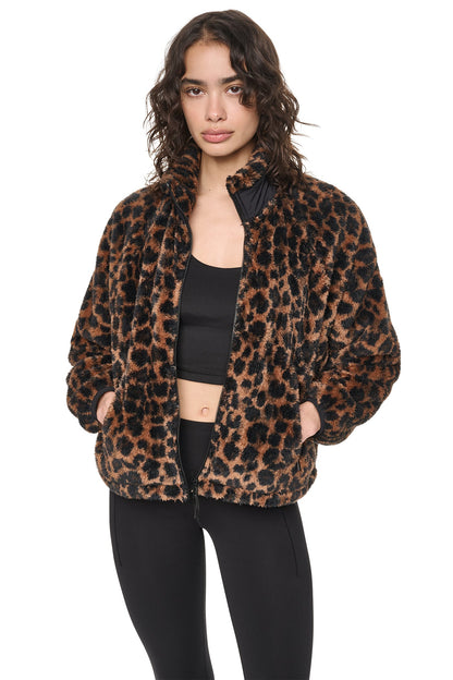 PRINTED SHERPA JACKET Leopard Caramel | DKNY