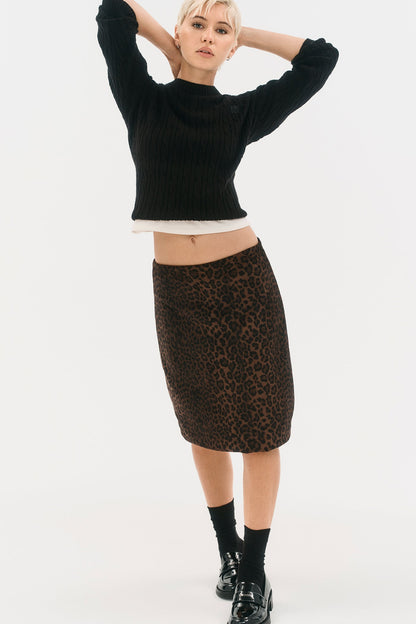 LEOPARD FAUX SUEDE MIDI SKIRT Panthera Chestnut | DKNY