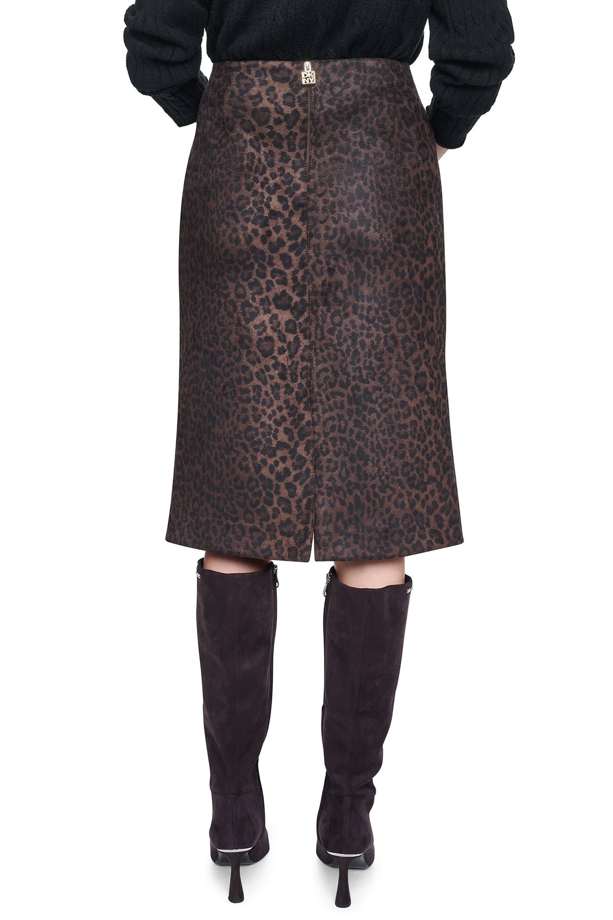 LEOPARD FAUX SUEDE MIDI SKIRT Panthera Chestnut | DKNY