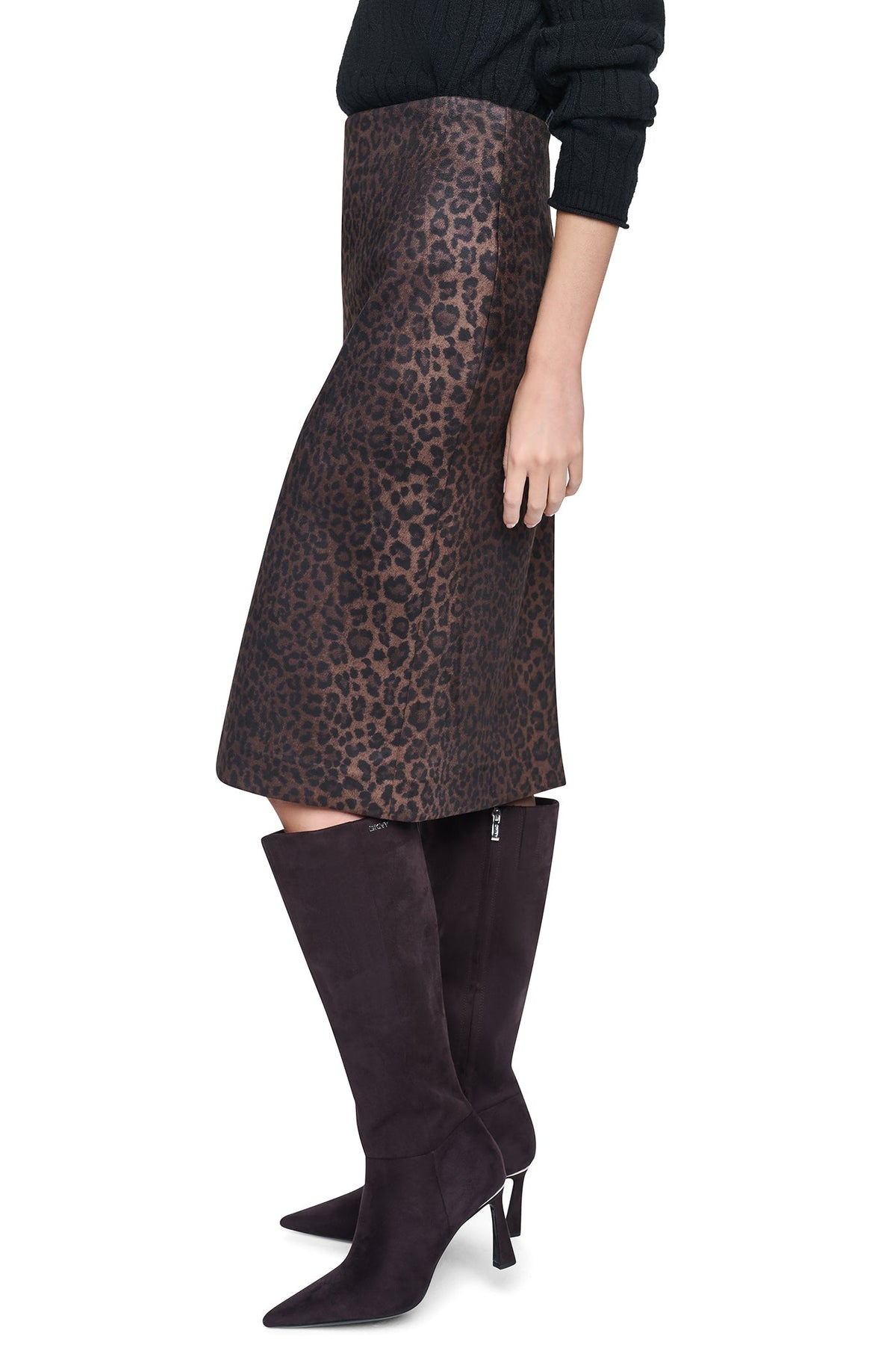 LEOPARD FAUX SUEDE MIDI SKIRT Panthera Chestnut | DKNY