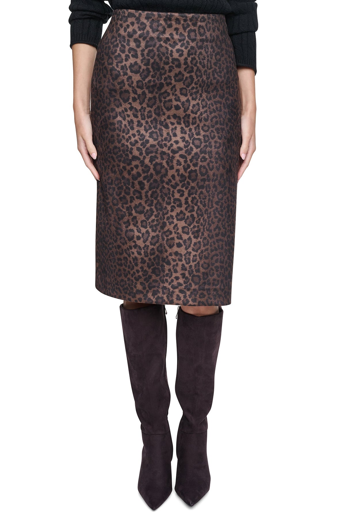 LEOPARD FAUX SUEDE MIDI SKIRT Panthera Chestnut | DKNY