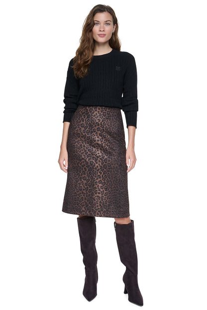 LEOPARD FAUX SUEDE MIDI SKIRT Panthera Chestnut | DKNY