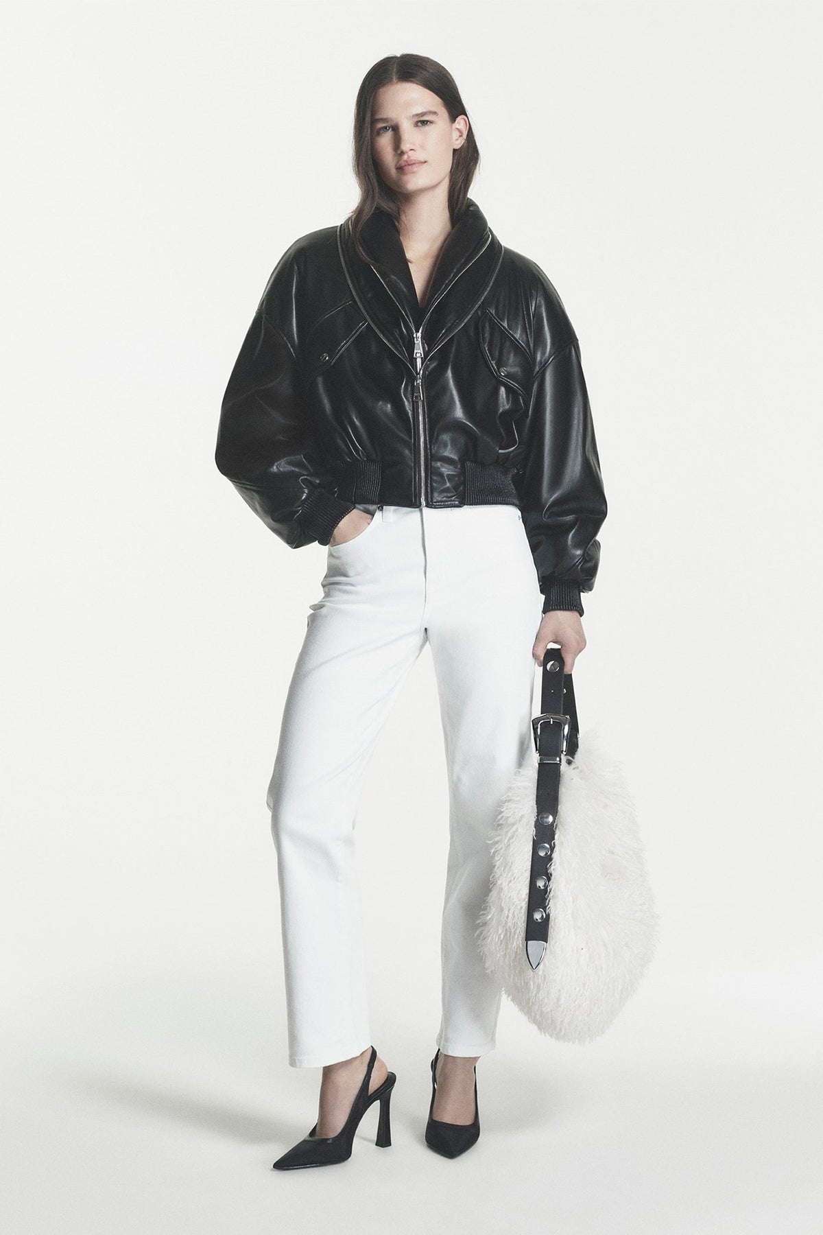 RANNA FAUX FUR LARGE HOBO BAG Natural/Black | DKNY