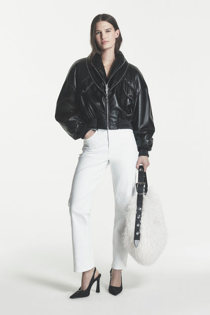 RANNA FAUX FUR LARGE HOBO BAG Natural/Black | DKNY
