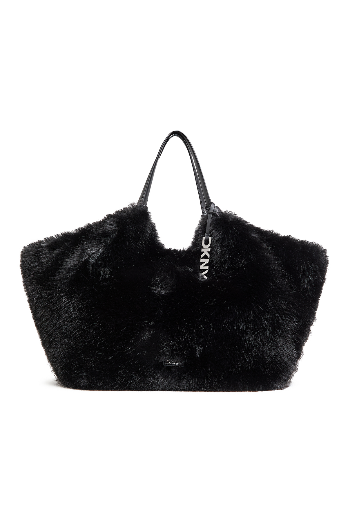 PAULA LARGE FAUX FUR TOTE Black/Silver | DKNY
