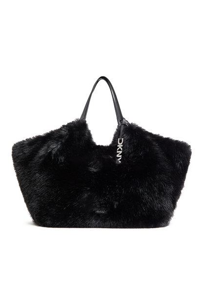 PAULA LARGE FAUX FUR TOTE Black/Silver | DKNY