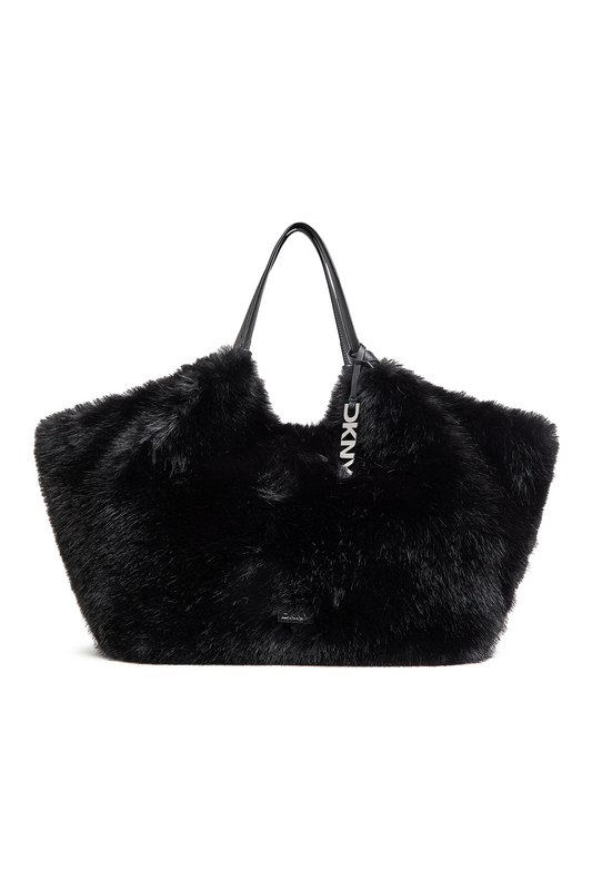 PAULA LARGE FAUX FUR TOTE Black/Silver | DKNY