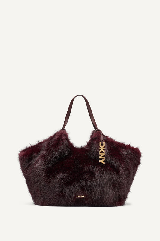 PAULA MEDIUM FAUX FUR TOTE Black/Silver | DKNY