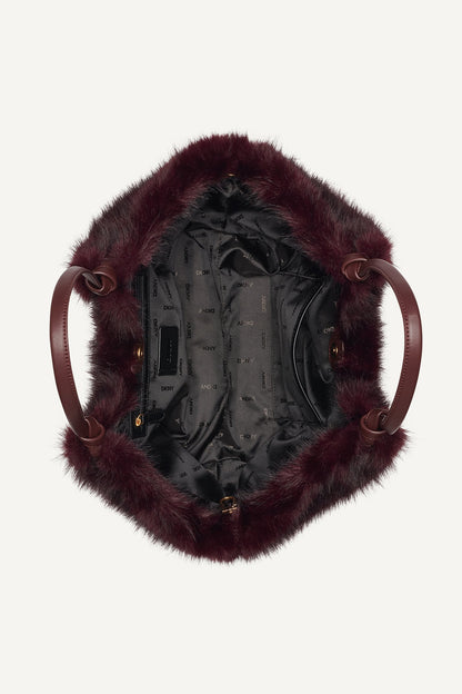 PAULA MEDIUM FAUX FUR TOTE Black/Silver | DKNY