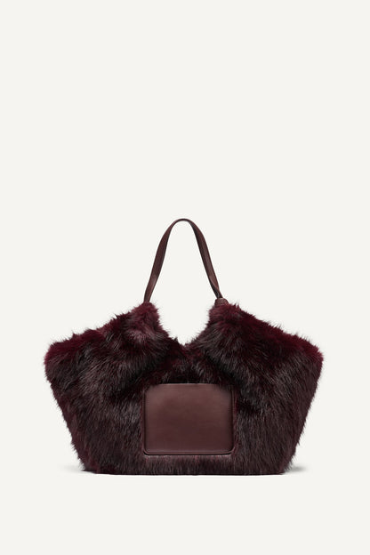 PAULA MEDIUM FAUX FUR TOTE Black/Silver | DKNY