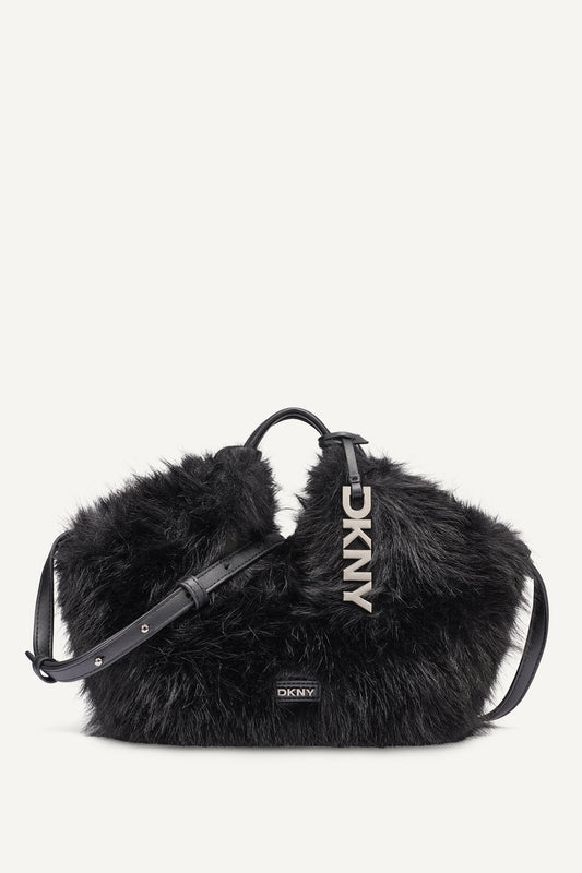 PAULA SMALL FAUX FUR TOTE Black/Silver | DKNY