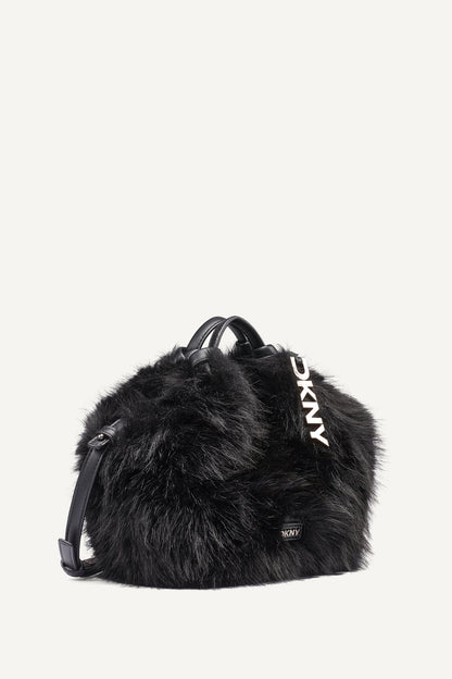 PAULA SMALL FAUX FUR TOTE Black/Silver | DKNY