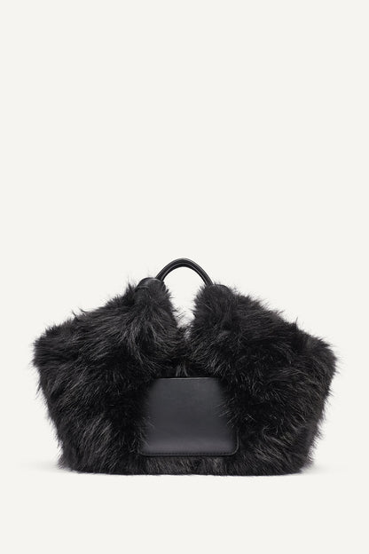PAULA SMALL FAUX FUR TOTE Black/Silver | DKNY